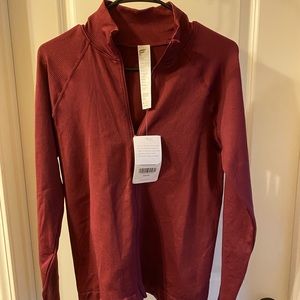 Fabletics Luciana Ribbed Seamless Large zip up Plum thumb hole cuff fitted